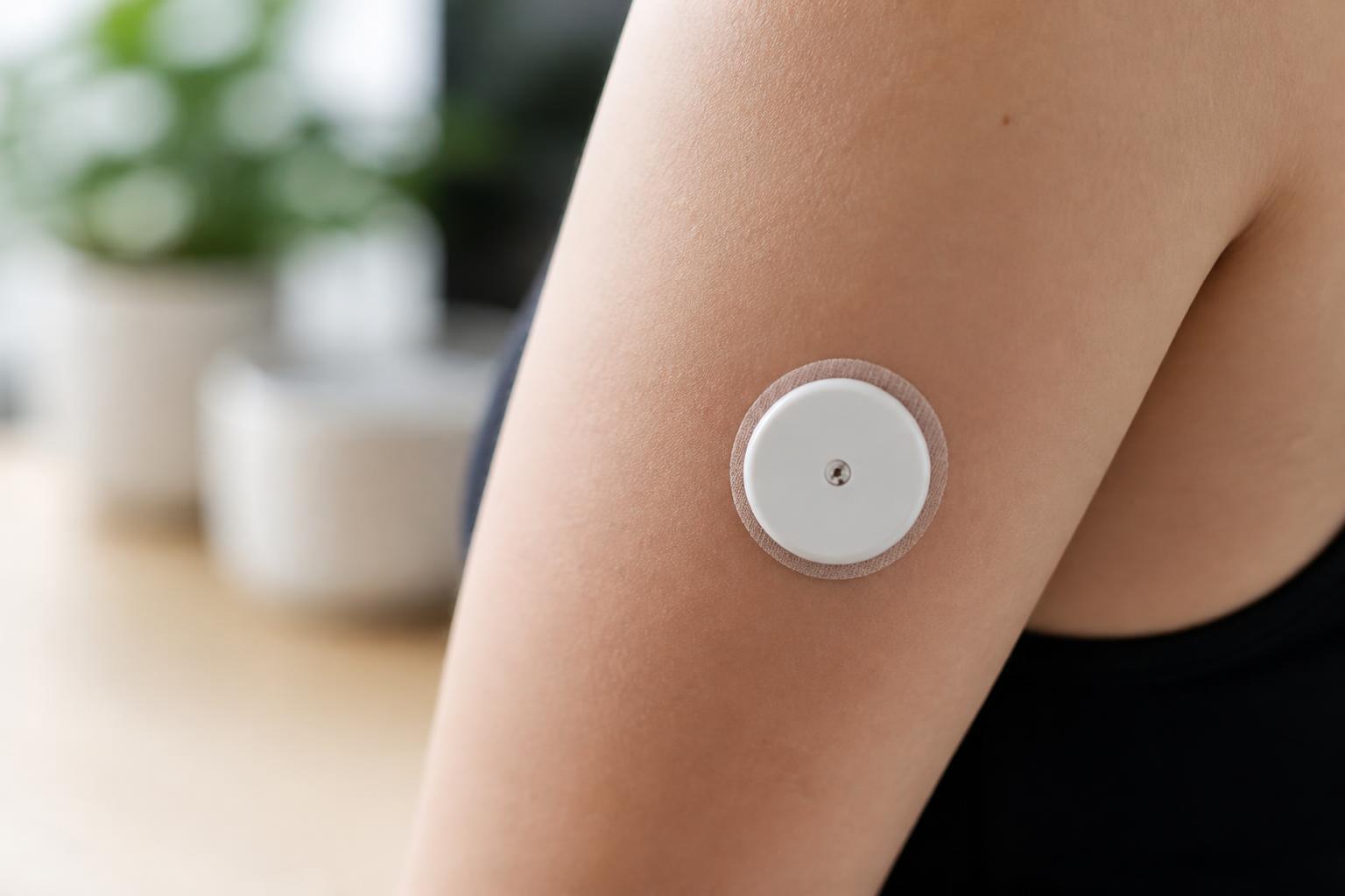 CGM sensor on upper arm — continuous glucose monitoring